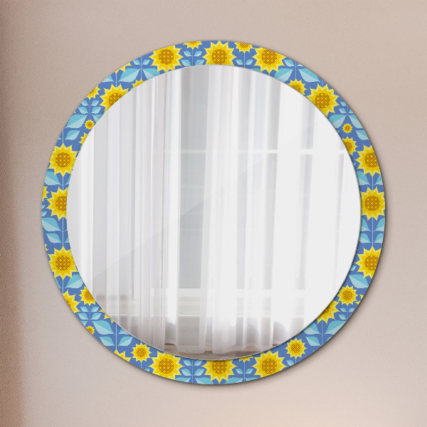 Round printed mirror Geometric sunflowers