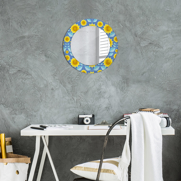 Round printed mirror Geometric sunflowers