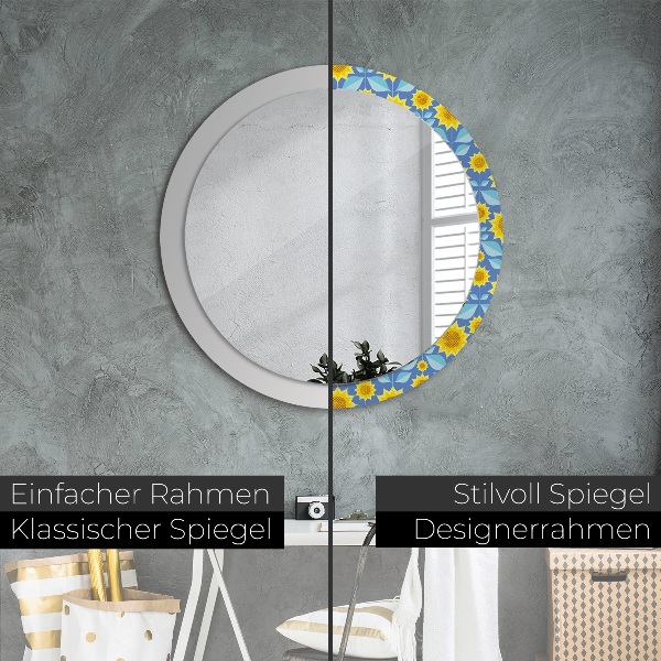 Round printed mirror Geometric sunflowers