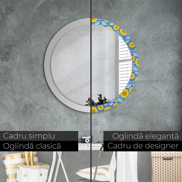 Round printed mirror Geometric sunflowers