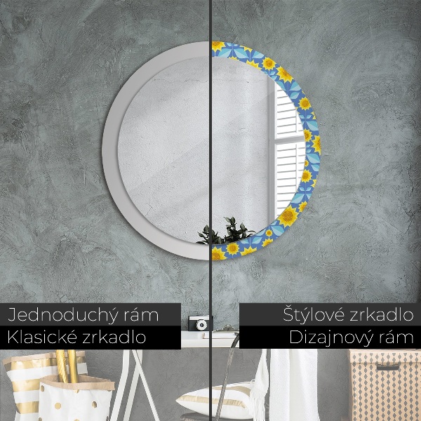 Round printed mirror Geometric sunflowers