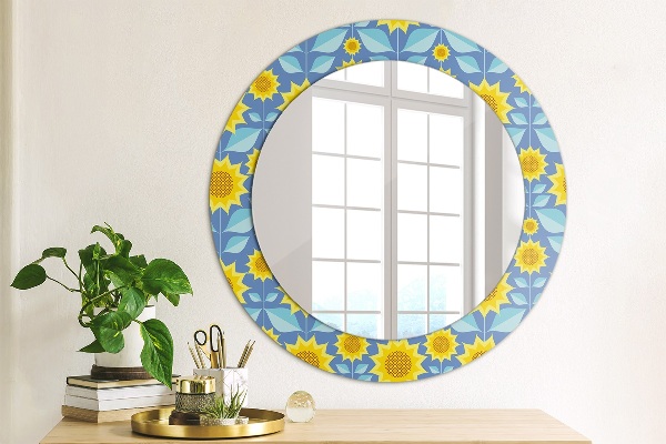 Round printed mirror Geometric sunflowers