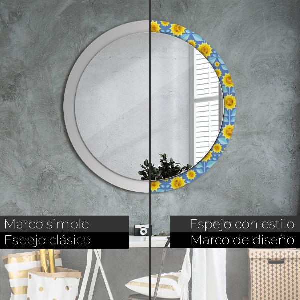 Round printed mirror Geometric sunflowers