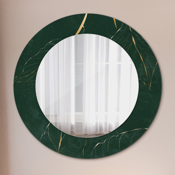 Round printed mirror Delicate golden leaves