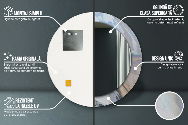 Round mirror frame with print Holographic texture