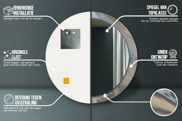 Round mirror frame with print Holographic texture