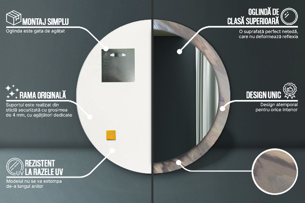 Round mirror frame with print Holographic texture