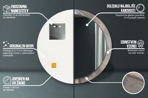 Round mirror frame with print Holographic texture