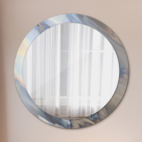 Round mirror frame with print Holographic texture