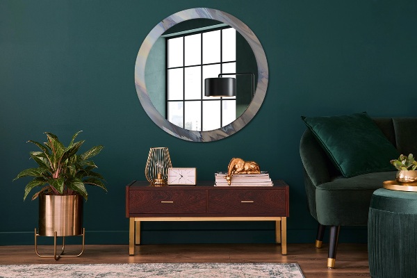 Round mirror frame with print Holographic texture