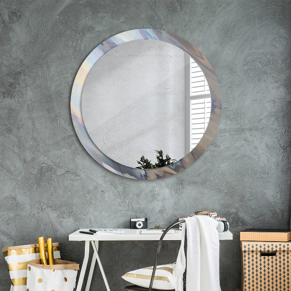 Round mirror frame with print Holographic texture