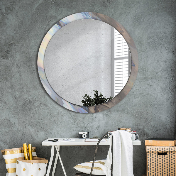 Round mirror frame with print Holographic texture