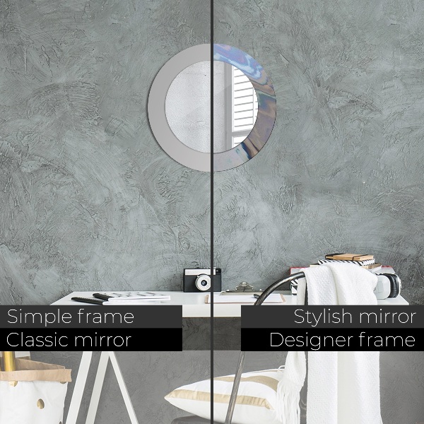 Round mirror frame with print Holographic texture