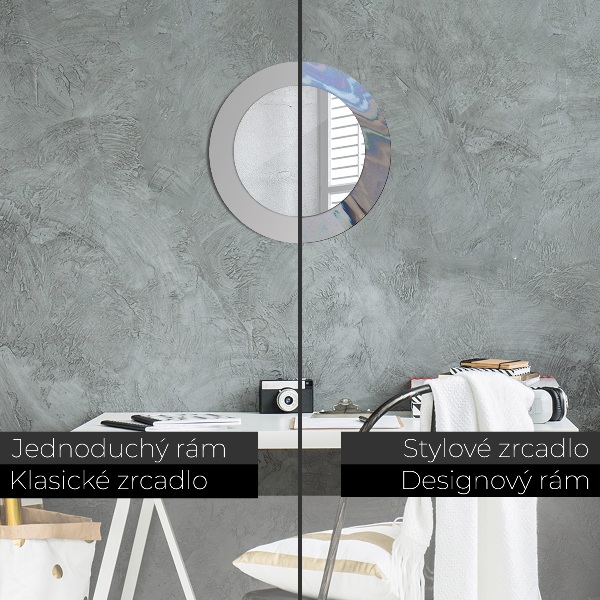 Round mirror frame with print Holographic texture