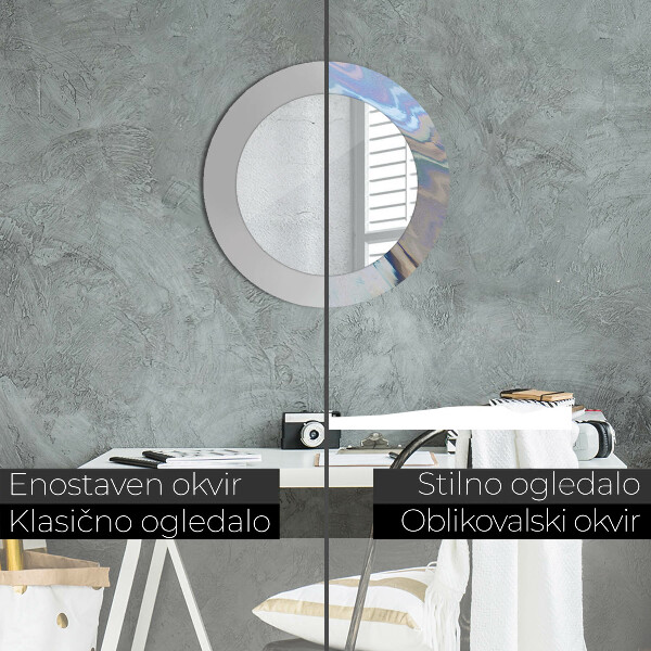 Round mirror frame with print Holographic texture