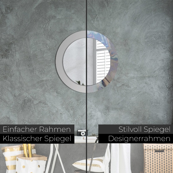 Round mirror frame with print Holographic texture