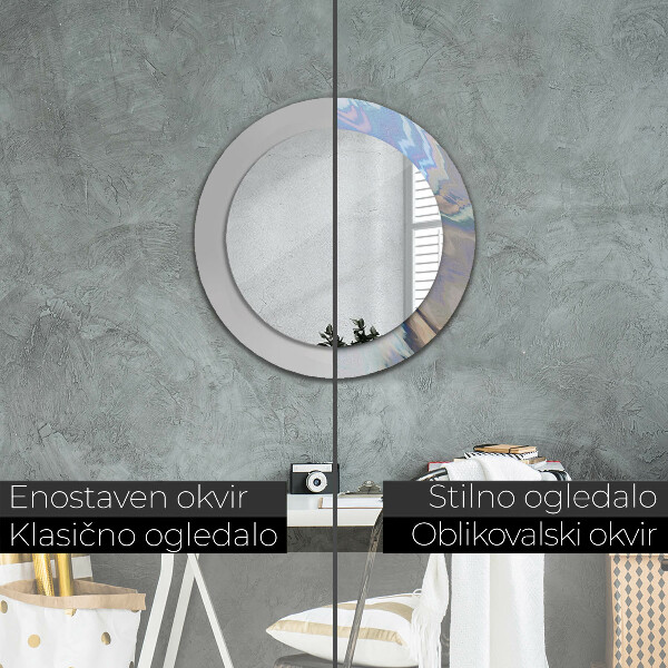Round mirror frame with print Holographic texture