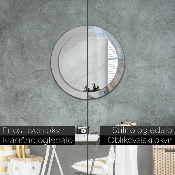 Round mirror frame with print Holographic texture
