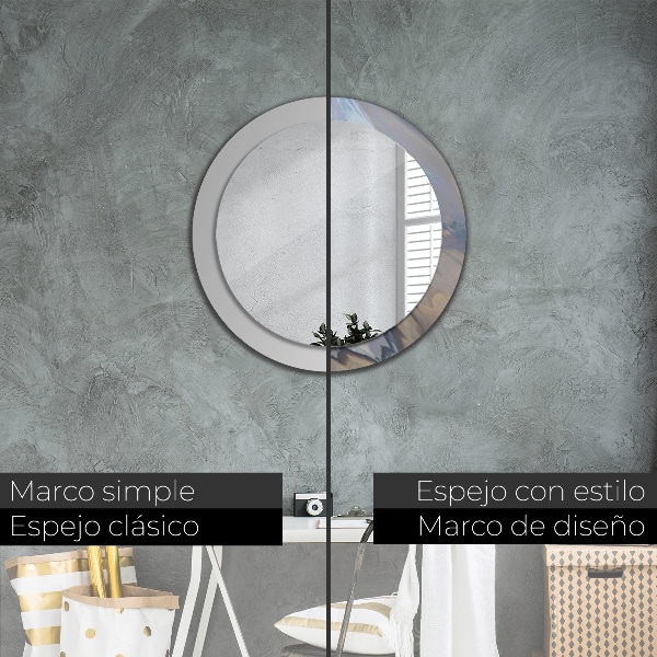 Round mirror frame with print Holographic texture