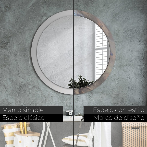 Round mirror frame with print Holographic texture