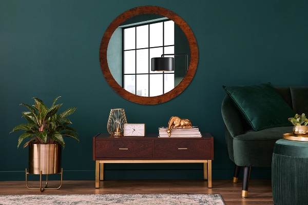 Round wall mirror design Natural wood