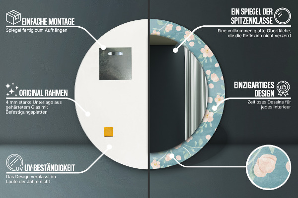 Round wall mirror decor Floral pattern