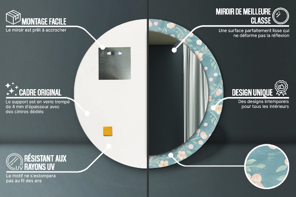 Round wall mirror decor Floral pattern