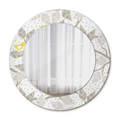 Round wall mirror decor Yellow birds on branches