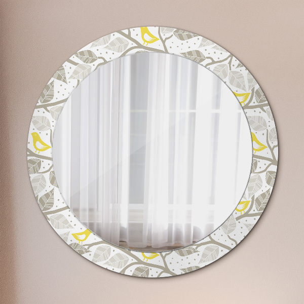 Round wall mirror decor Yellow birds on branches