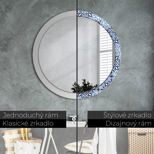 Round decorative mirror Blue arabic pattern