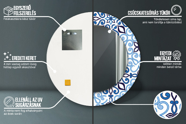 Round decorative mirror Blue arabic pattern