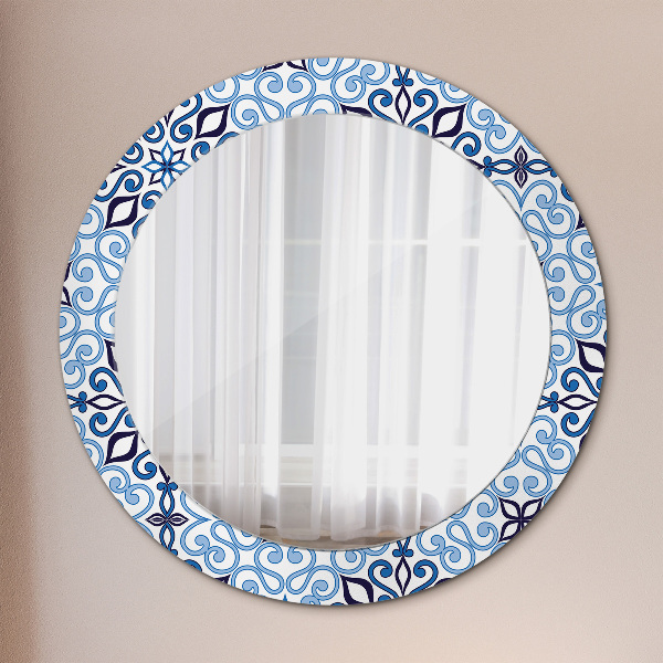 Round decorative mirror Blue arabic pattern