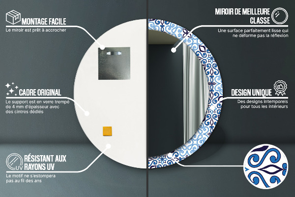 Round decorative mirror Blue arabic pattern