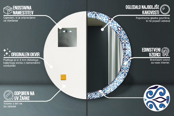 Round decorative mirror Blue arabic pattern