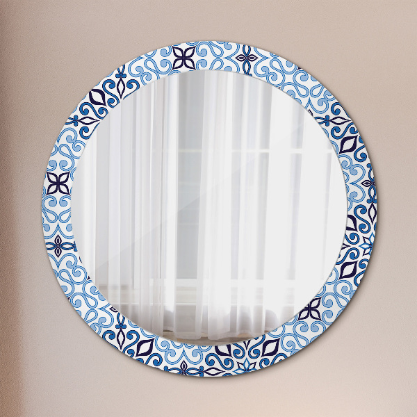 Round decorative mirror Blue arabic pattern
