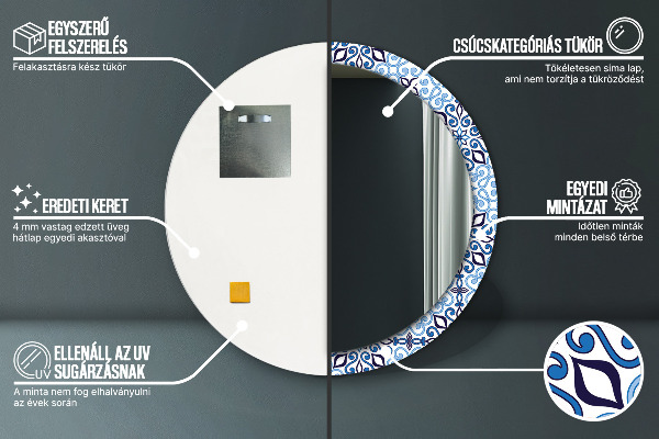 Round decorative mirror Blue arabic pattern