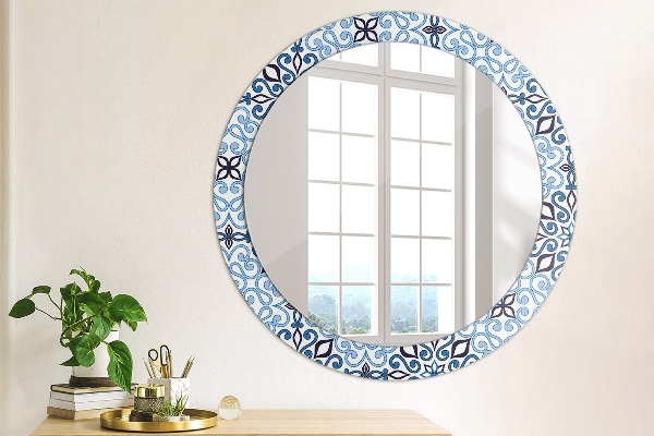 Round decorative mirror Blue arabic pattern