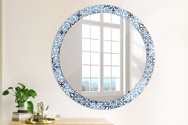 Round decorative mirror Blue arabic pattern