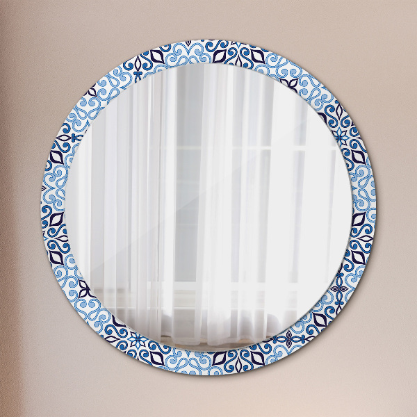 Round decorative mirror Blue arabic pattern