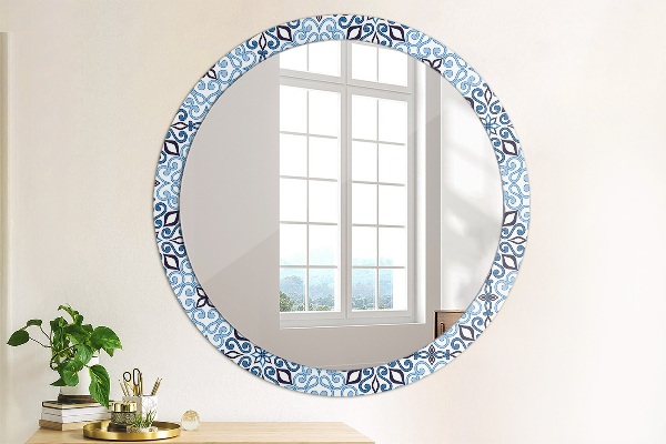 Round decorative mirror Blue arabic pattern