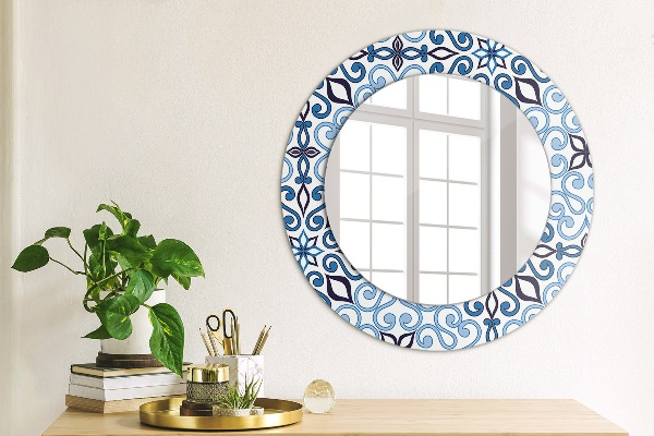 Round decorative mirror Blue arabic pattern