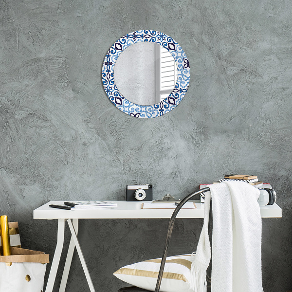 Round decorative mirror Blue arabic pattern