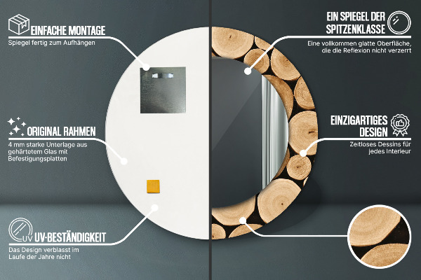 Round decorative mirror Wood logs