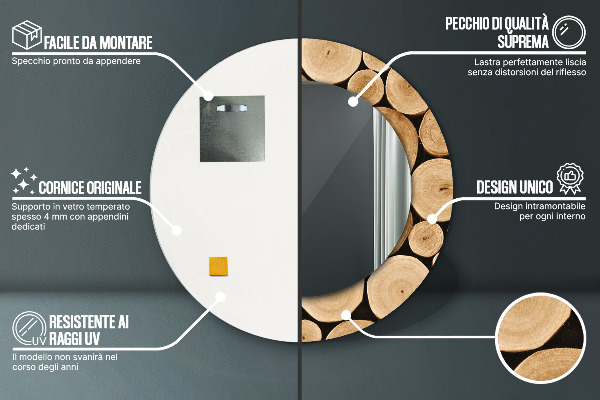 Round decorative mirror Wood logs