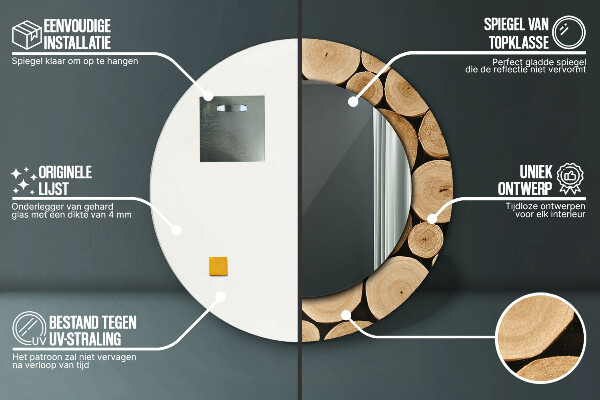 Round decorative mirror Wood logs