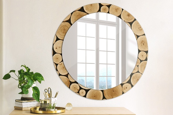Round decorative mirror Wood logs