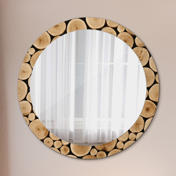 Round decorative mirror Wood logs
