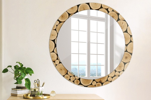 Round decorative mirror Wood logs