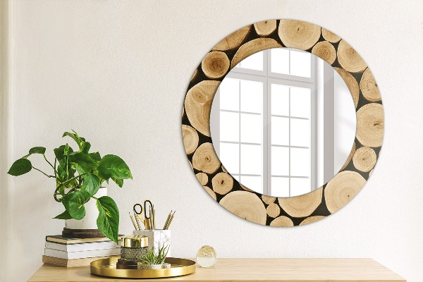 Round decorative mirror Wood logs