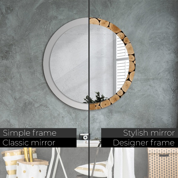 Round decorative mirror Wood logs